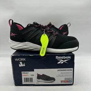 Reebok RB307 Women Size 12 Astroride Work Steel Toe Safety Shoes Black/Pink SD10